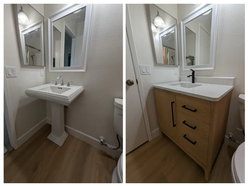 A newly installed bathroom vanity